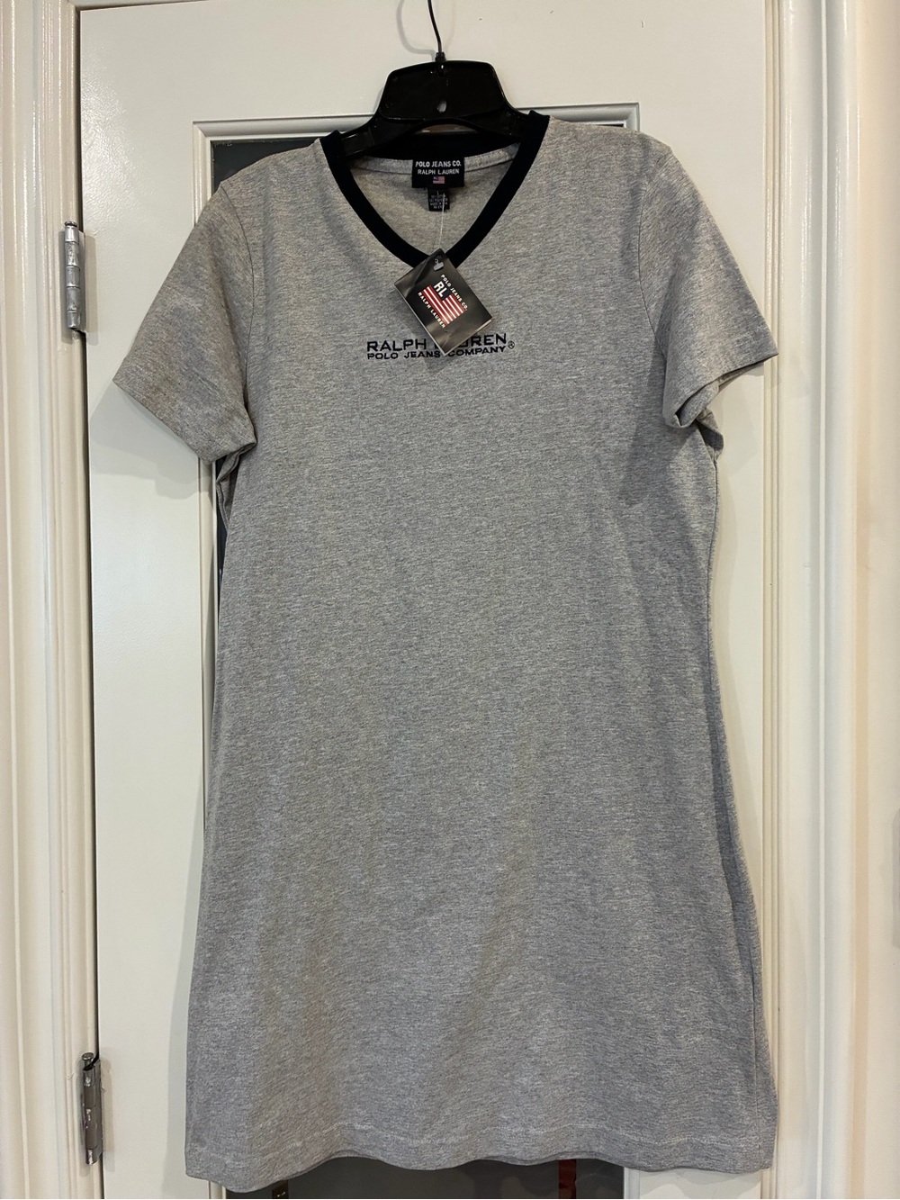 Ralph Lauren Gray V-Neck Polo Jeans Co. Sweatshirt with Navy Trim